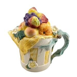 Up Design Otagiri Majolica Fruit Basket Ceramic Tea Pot Farmhouse Cottage Granny